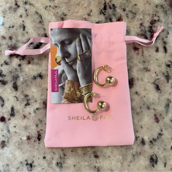 Sheila Fajl Roberta Gold Hoop Ball Earrings Shiny Gold BRAND NEW - Picture 3 of 4